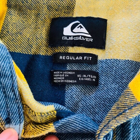 Quicksilver Boys Shirt Long Sleeve Fleece Plaid Size 16 Blue/ Yellow Skate Snow - Picture 7 of 11